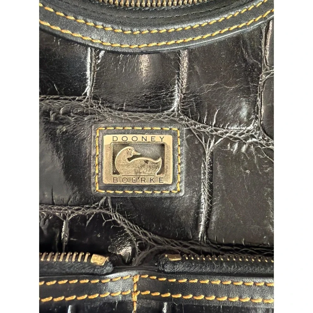Dooney & Bourke Black Croc Embossed Leather Hobo Shoulder Bag Gold Hardware